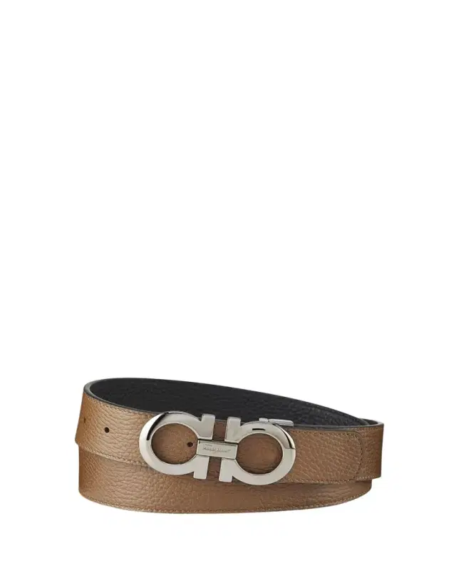 Ferragamo Men's Gancini Reversible Pebbled Leather Belt