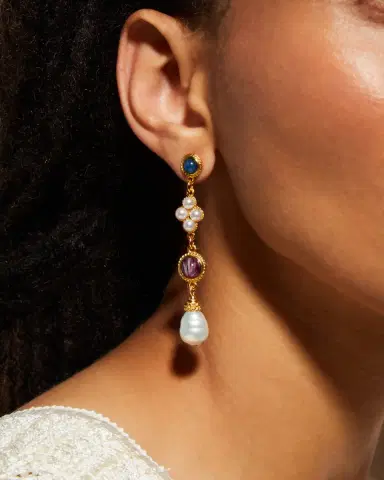 Ben-Amun Multi-Stone Pearly Drop Post Earrings | Thumbnail 2 Ben-Amun Multi-Stone Pearly Drop Post Earrings | Thumbnail 2