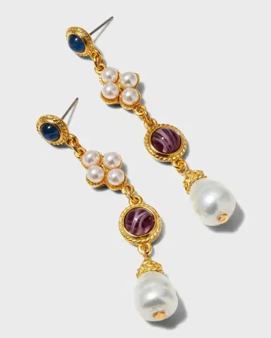 Ben-Amun Multi-Stone Pearly Drop Post Earrings | Thumbnail 3 Ben-Amun Multi-Stone Pearly Drop Post Earrings | Thumbnail 3
