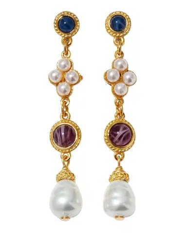 Ben-Amun Multi-Stone Pearly Drop Post Earrings | Thumbnail 1 Ben-Amun Multi-Stone Pearly Drop Post Earrings | Thumbnail 1