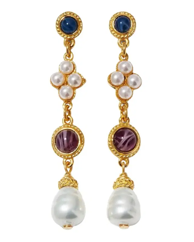 Multi-Stone Pearly Drop Post Earrings