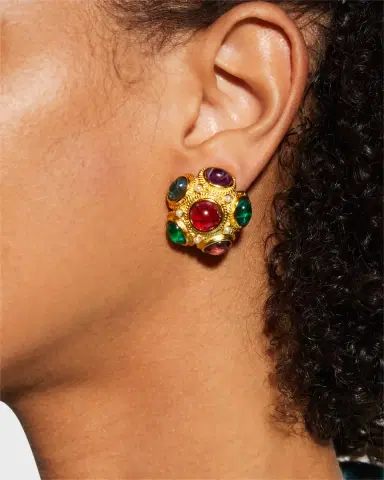 Ben-Amun Multi-Stone Gold Clip-On Earrings | Thumbnail 2