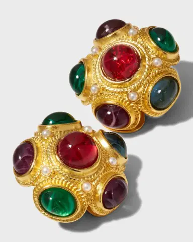 Ben-Amun Multi-Stone Gold Clip-On Earrings | Thumbnail 3