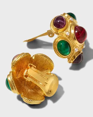 Ben-Amun Multi-Stone Gold Clip-On Earrings | Thumbnail 4