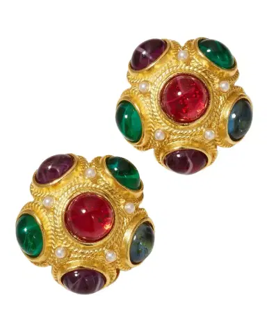 Ben-Amun Multi-Stone Gold Clip-On Earrings | Thumbnail 1