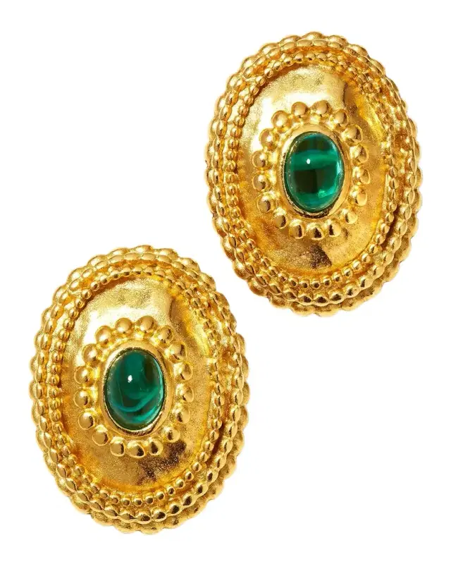 Emerald Glass Clip-On Earrings