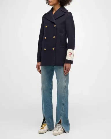 Golden Goose Wool Double-Breasted Button Peacoat | Thumbnail 2
