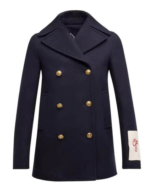 Wool Double-Breasted Button Peacoat