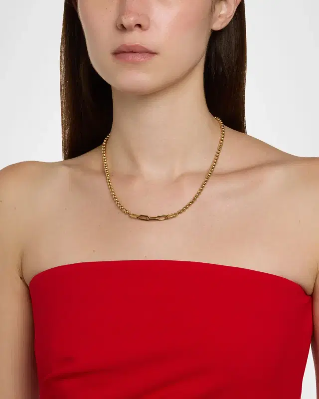 Yellow Gold Small Ball-Chain Multi-Link Necklace