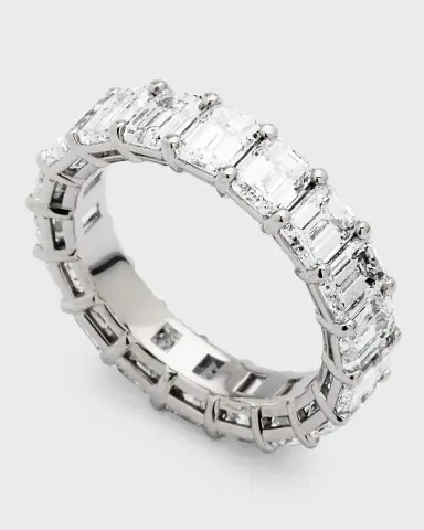 Neiman Marcus Diamonds Platinum Emerald-Cut FG/VS Diamond Eternity Band, Size 6.75, 7.74tcw | Thumbnail 2