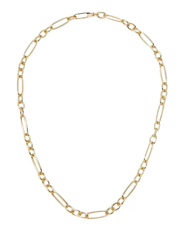 Yellow Gold Alternating Long and Short Oval Link Chain Necklace, 18"L