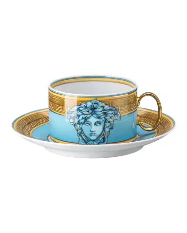 Versace Medusa Amplified Blue Coin Tea Cup and Saucer | Thumbnail 1 Versace Medusa Amplified Blue Coin Tea Cup and Saucer | Thumbnail 1