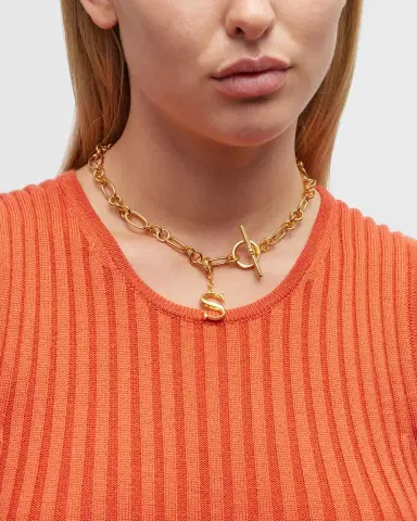 Ben-Amun Link Brass Chain Necklace with Initial Charm | Thumbnail 11
