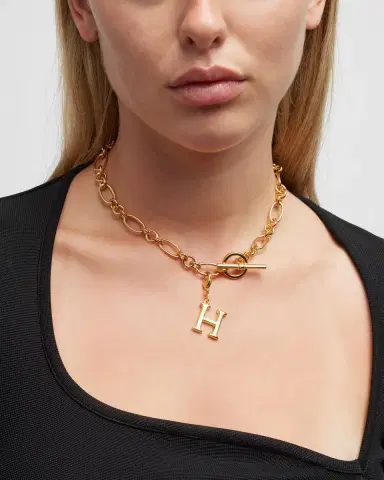 Ben-Amun Link Brass Chain Necklace with Initial Charm | Thumbnail 37