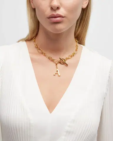 Ben-Amun Link Brass Chain Necklace with Initial Charm | Thumbnail 57
