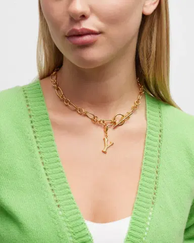 Ben-Amun Link Brass Chain Necklace with Initial Charm | Thumbnail 61