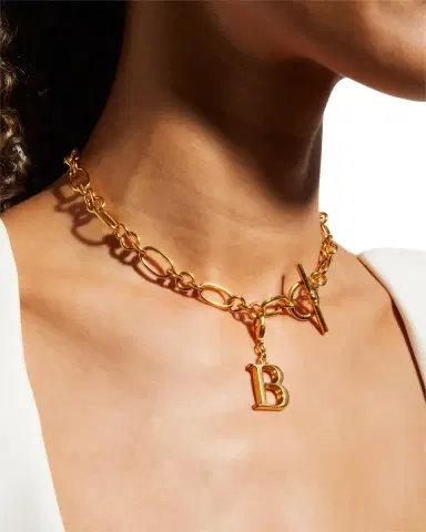 Ben-Amun Link Brass Chain Necklace with Initial Charm | Thumbnail 73