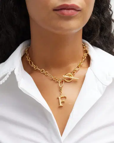 Ben-Amun Link Brass Chain Necklace with Initial Charm | Thumbnail 10