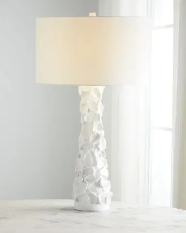 Old World Design White Gesso Oyster Shell Lamp | Thumbnail 2 Old World Design White Gesso Oyster Shell Lamp | Thumbnail 2