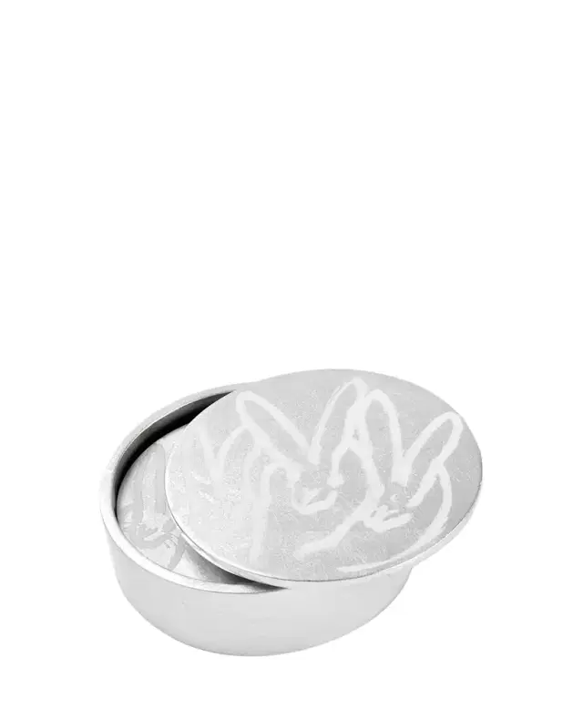 Hunt Slonem Silver Leaf Bunny Coaster Box - 4 Coasters