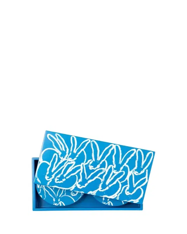 Hunt Slonem Blue Bunny Lacquer Coaster Box Set - 6 Coasters