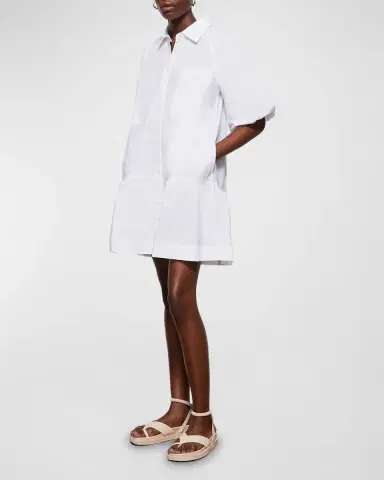SIMKHAI Chrissy Puff-Sleeve Cotton Poplin Mini Shirtdress | Thumbnail 2 SIMKHAI Chrissy Puff-Sleeve Cotton Poplin Mini Shirtdress | Thumbnail 2