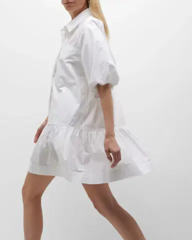 SIMKHAI Chrissy Puff-Sleeve Cotton Poplin Mini Shirtdress | Thumbnail 6 SIMKHAI Chrissy Puff-Sleeve Cotton Poplin Mini Shirtdress | Thumbnail 6