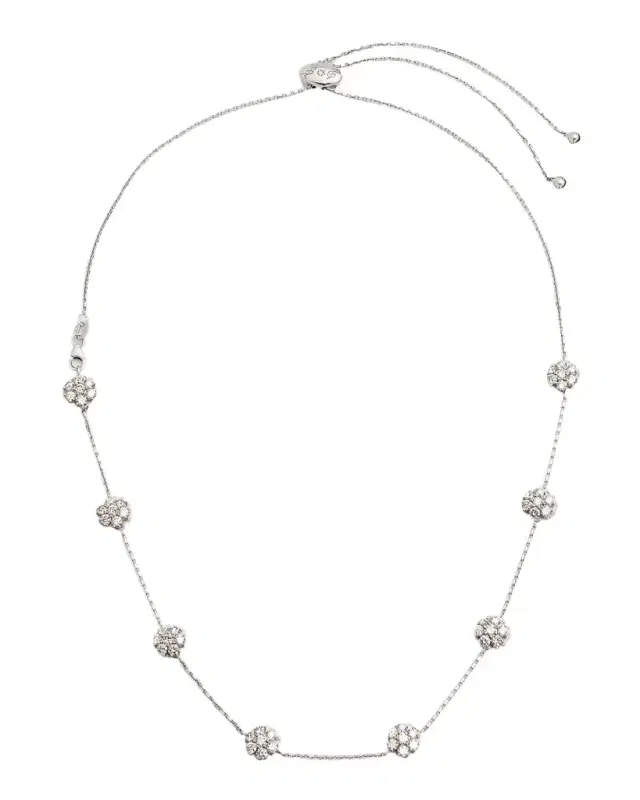18K White Gold 8-Flower Necklace w/ Diamonds