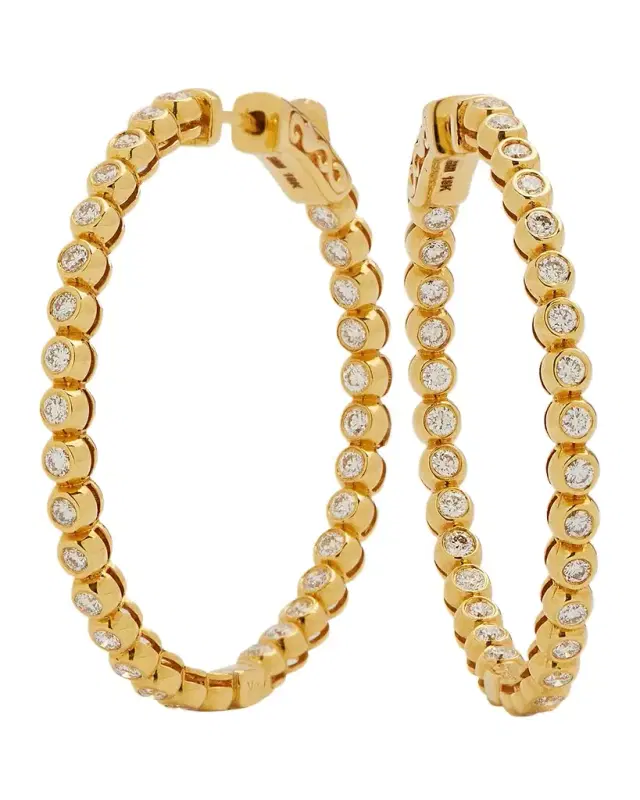 18K Yellow Inside-Out Bezel Diamond Hoop Earrings
