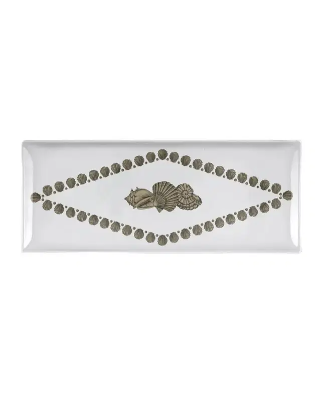 Fornasetti Rectangular Tray - Giro Di Conchiglie Gold Black White