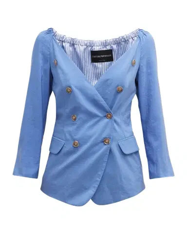 Emporio Armani Double-Breasted 3/4-Sleeve Blazer Top | Thumbnail 1 Emporio Armani Double-Breasted 3/4-Sleeve Blazer Top | Thumbnail 1