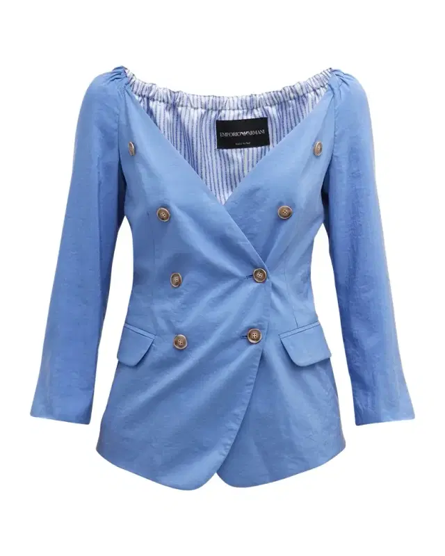 Emporio Armani Double-Breasted 3/4-Sleeve Blazer Top