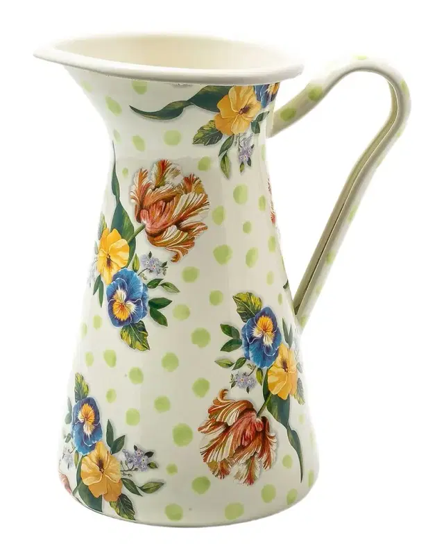 Wildflowers Enamel Large Practical Pitcher, Green