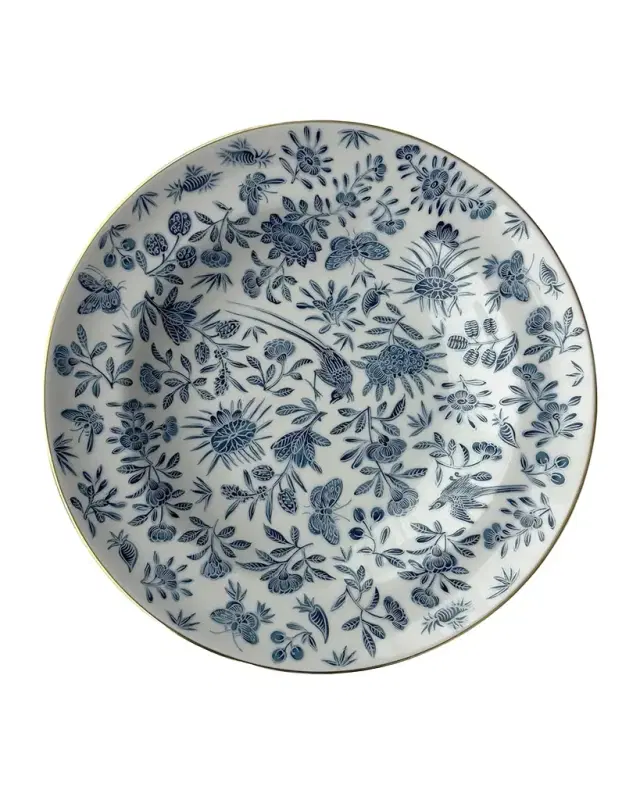 Mottahedeh Sacred Bird & Butterfly Blue Rim Soup Bowl