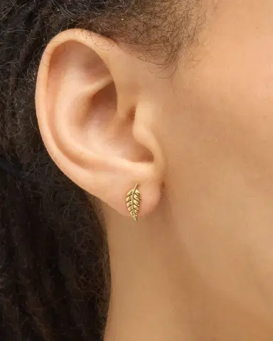 Jennifer Meyer 18k Yellow Gold Mini Leaf Stud Earrings | Thumbnail 2