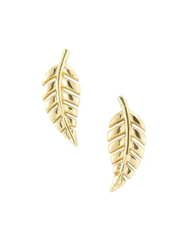 18k Yellow Gold Mini Leaf Stud Earrings