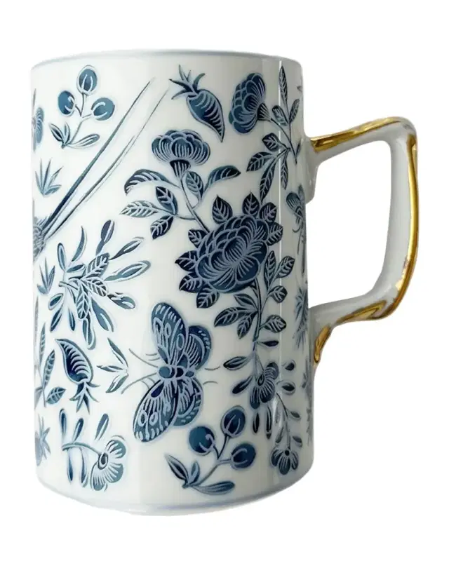 Mottahedeh Sacred Bird & Butterfly Blue Mug