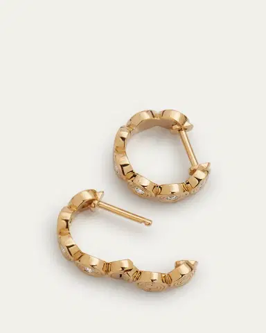 Sydney Evan 14k Yellow Gold Fluted Huggie Earrings With Diamonds | Thumbnail 4