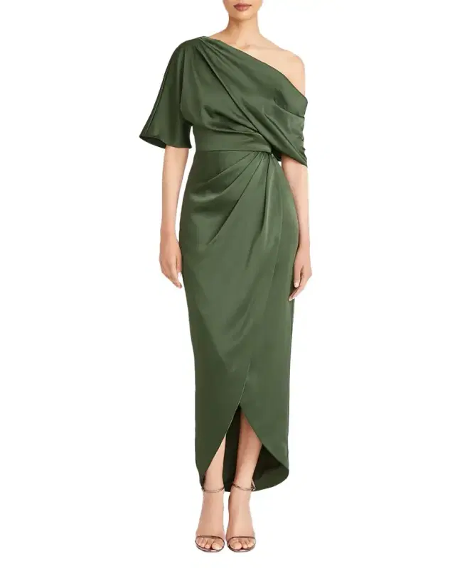 Rayna Draped One-Shoulder High-Low Gown