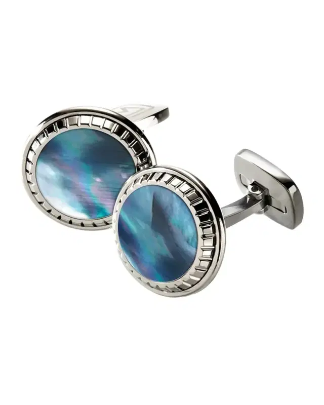 Men's Gray Mother-Of-Pearl Round Cufflinks