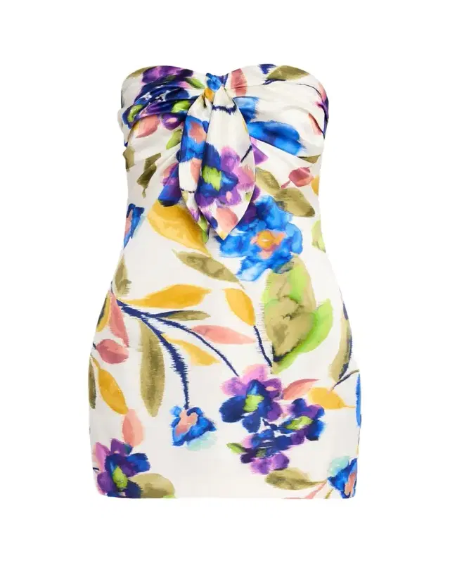 Orion Strapless Tie-Front Satin Mini Dress