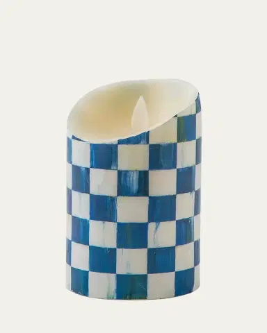 MacKenzie-Childs Royal Check Flickering Pillar Candle, 5" | Thumbnail 2 MacKenzie-Childs Royal Check Flickering Pillar Candle, 5" | Thumbnail 2