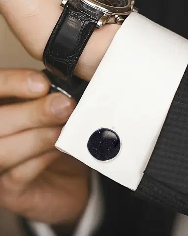 Cufflinks, Inc. Men 's Sterling Silver Round Blue Goldstone Cufflinks | Thumbnail 2
