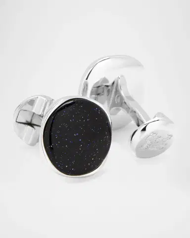 Cufflinks, Inc. Men 's Sterling Silver Round Blue Goldstone Cufflinks | Thumbnail 3