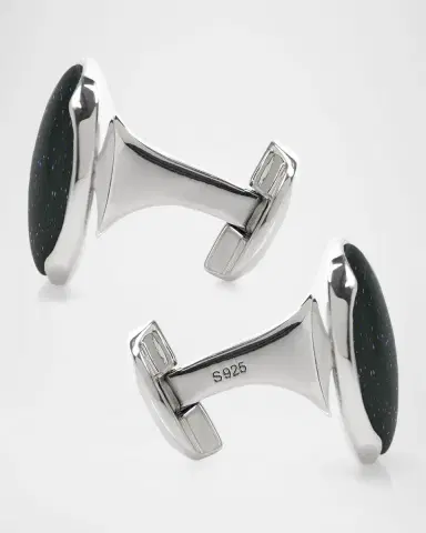 Cufflinks, Inc. Men 's Sterling Silver Round Blue Goldstone Cufflinks | Thumbnail 4