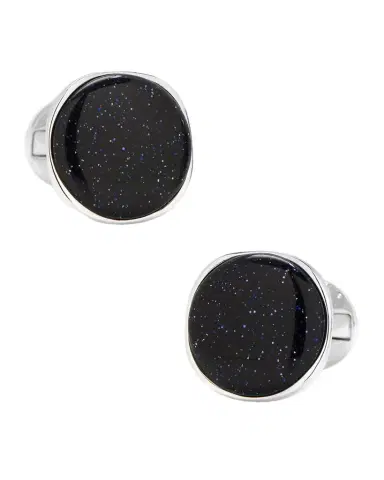Cufflinks, Inc. Men 's Sterling Silver Round Blue Goldstone Cufflinks | Thumbnail 1