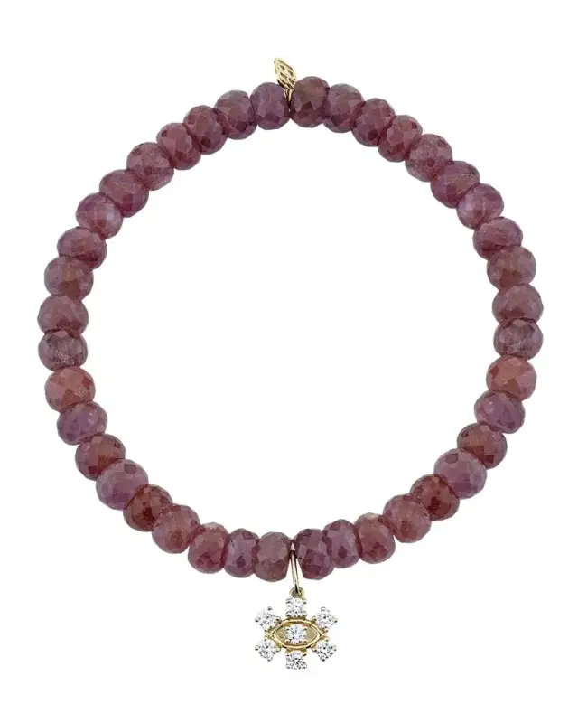 Marquise Eye Prong-Set Flower on Pink Sapphire Bead Bracelet