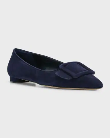 Manolo Blahnik Maysale Suede Buckle Ballerina Flats | Thumbnail 2