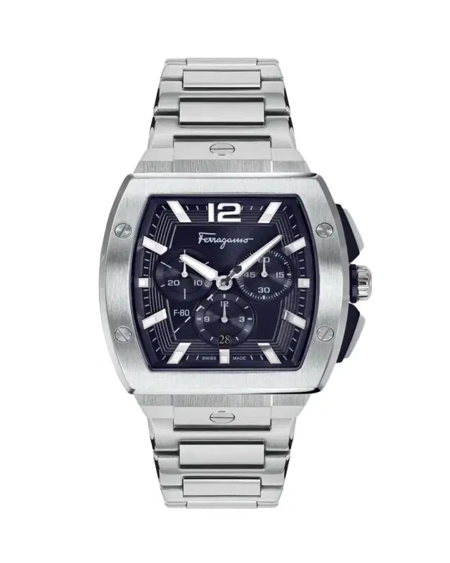 Ferragamo F-80 Tonneau Chrono Stainless Steel Bracelet Watch