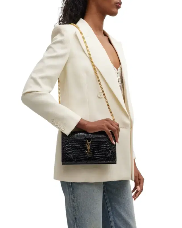 Cassandra YSL Wallet on Chain in Croc Embossed Leather